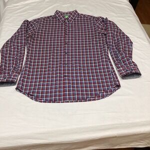 HUGO BOSS Red, White & Blue Checked Mens Shirt Large Moderate Fit PRISTINE